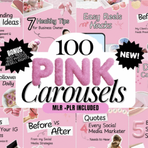 100 Pink Instagram Carousel Templates – Canva Editable | PLR & MRR Included